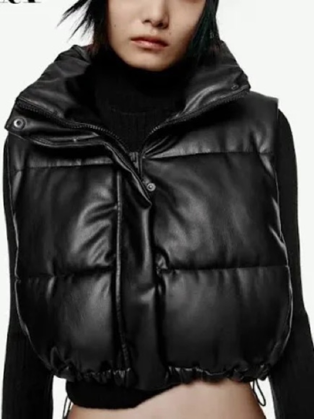 Zara Black Faux Leather Puffer Vest